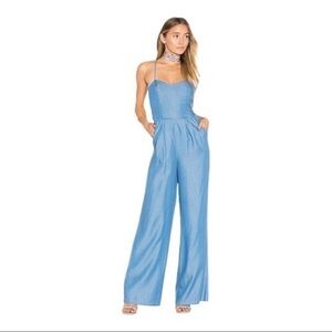 Lovers + Friends Light Blue Chambray Strapless Jumpsuit